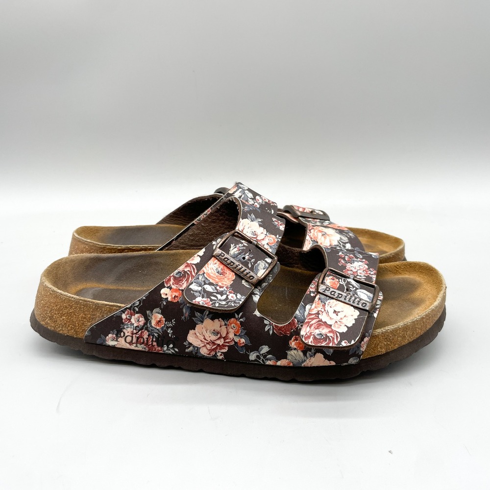 Papillio by Birkenstock Womens 41 Arizona Floral Print Slide Sandals Brown Rose